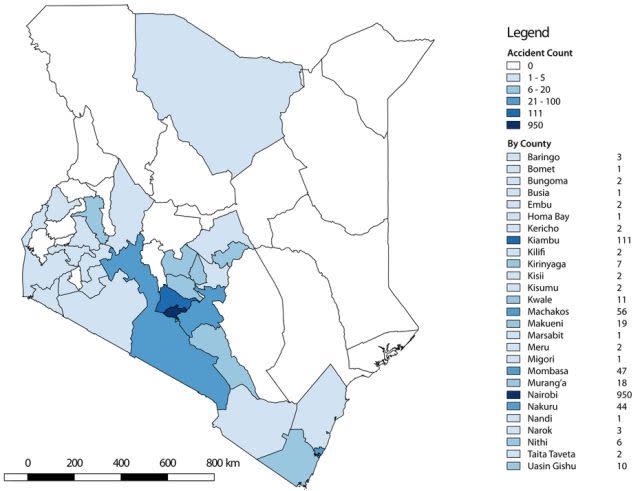 Accidents in Kenya by county