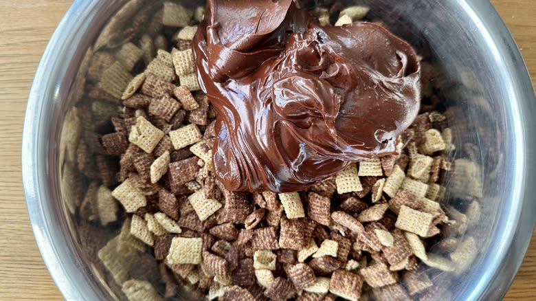 Nutella chocolate mixture over cereal