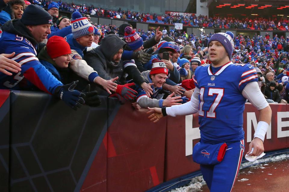 Josh Allen and the Buffalo Bills opened as co-favorites to win the Super Bowl next year. (Rich Barnes/USA TODAY Sports)