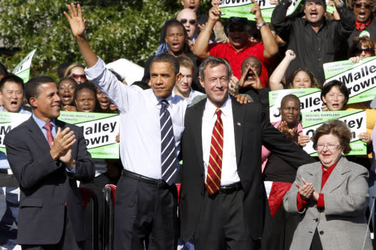 Obama and Mikulski at his side