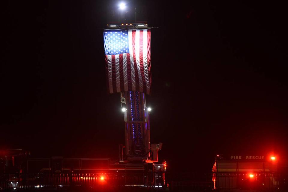 Blufton Township Fire District personnel turned out to honor Marine Lt. Col. Andrew Mettler as the procession carrying his casket moved eastbound on U.S. 278 near Sun City. The large lighted flag was on the overpass as the procession moved toward Sauls Funeral Home.