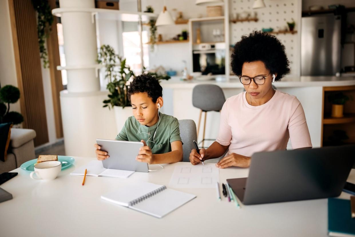 working mom with child