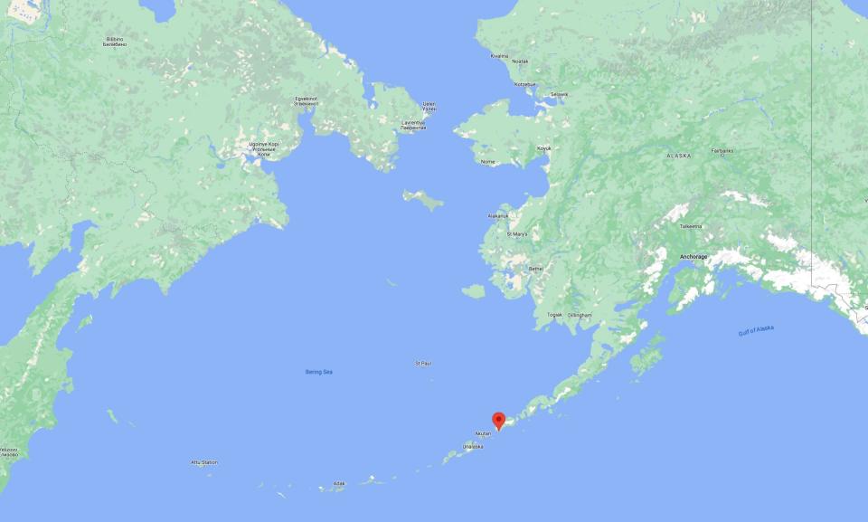 Aleutian Islands seen in relation to the wider Pacific Ocean. <em>Google Maps</em>