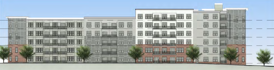 Ohio-based Silver Hills Development hopes to build 250 units in a seven-story tower at 405 Gervais St., just across Huger Street from the SpringHill Suites Marriott Hotel. This shows the view of the apartments from Huger Street.