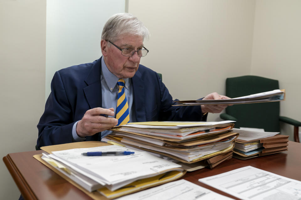 Attorney Joel Finkelstein, who was present at the signing of the Voting Rights Act of 1965, works in his office in Rockville, Md., Thursday, April 13, 2023. Finkelstein began his career as a young lawyer in the Civil Rights Division of the Department of Justice in 1964. (AP Photo/J. Scott Applewhite)