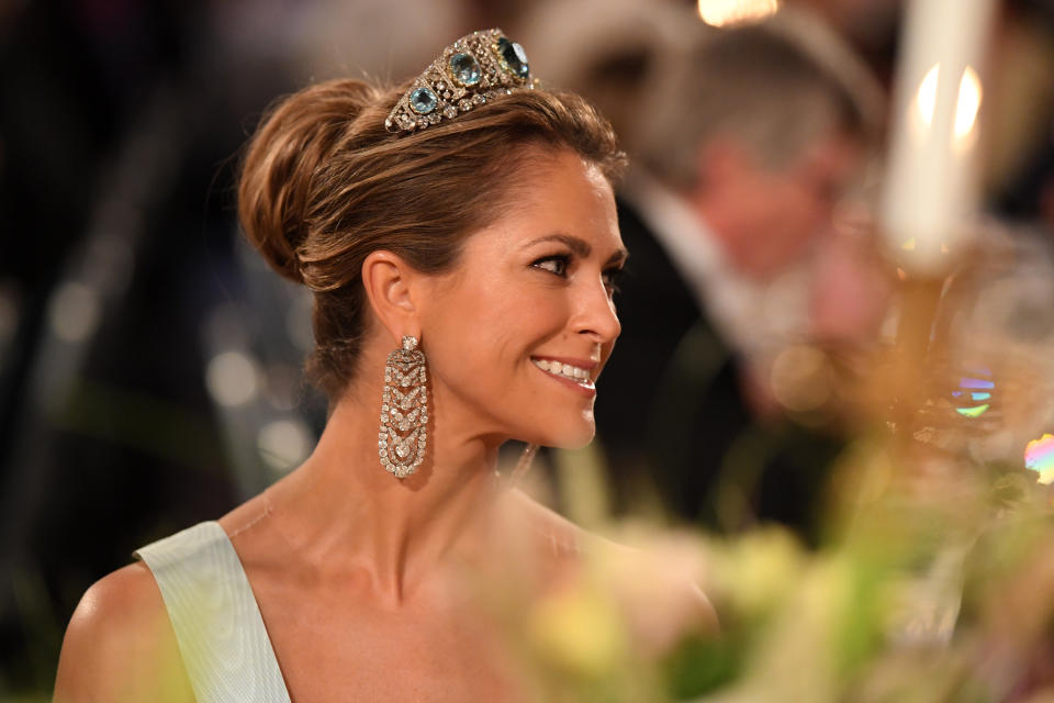 STOCKHOLM, SWEDEN - DECEMBER 10: Princess Madeleine of Sweden attends the Nobel Prize Banquet 2018 at City Hall on December 10, 2019 in Stockholm, Sweden. (Photo by Pascal Le Segretain/Getty Images)