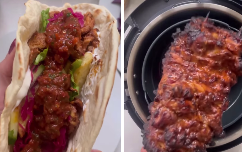 Left: the finished kebab. Right: the cooked chicken