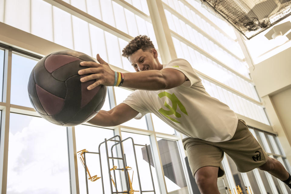 The inaugural Patrick Mahomes x Adidas capsule includes tees, shorts, joggers and a headband. (Photo by Adidas)