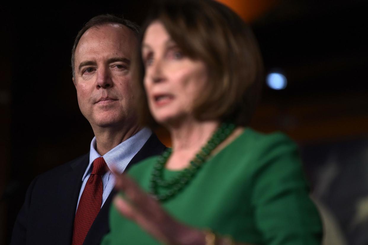 The House speaker appeared with Congressman Adam Schiff: Getty