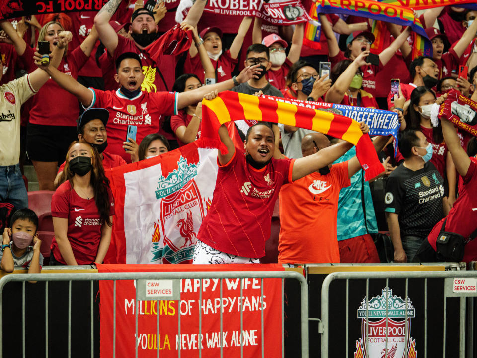 Liverpool fans at the National Stadium in for the Standard Chartered Singapore Trophy match against Crystal Palace. (PHOTO: Jay Chan/Yahoo News Singapore)