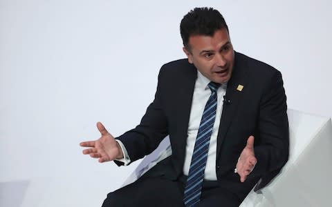 North Macedonia's Prime Minister Zoran Zaev speaks during an event 'NATO Engages' at Central Hall Westminster - Credit: Francisco Seco/AP