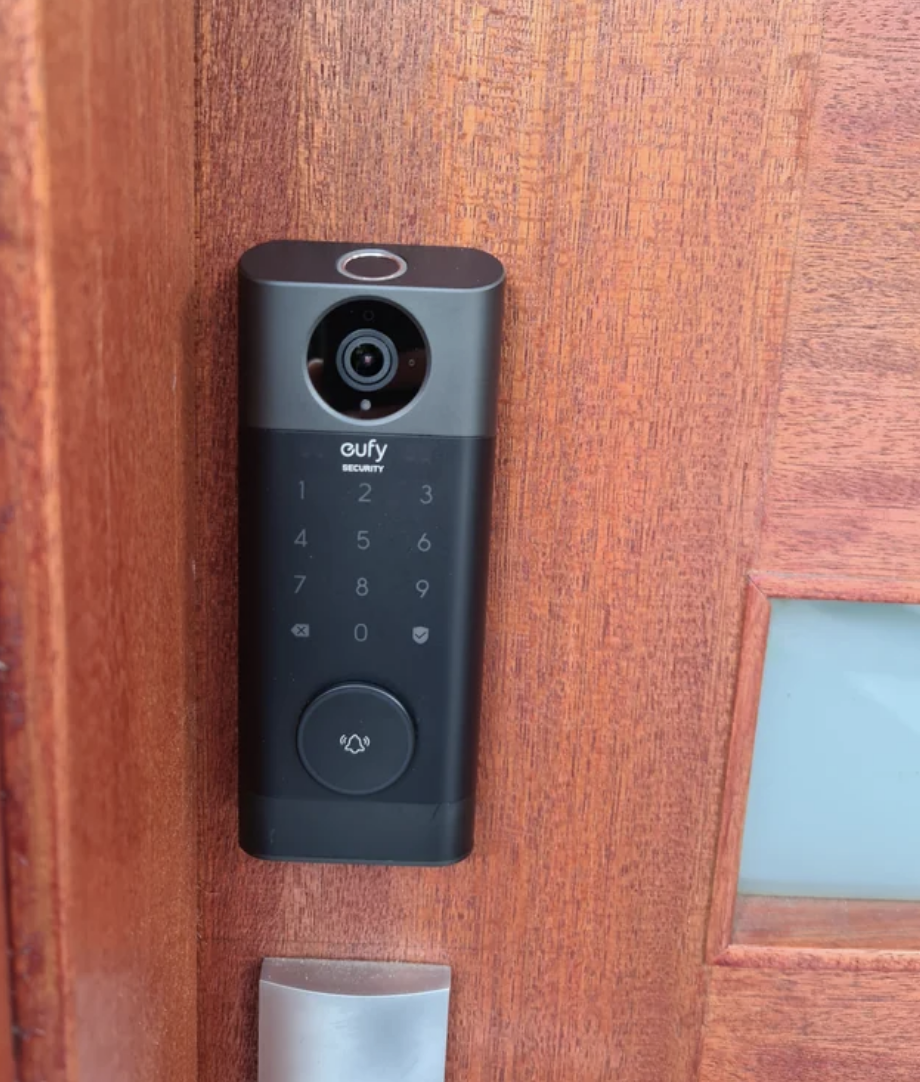 A keypad lock on front door