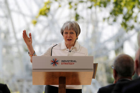 Britain's Prime Minister, Theresa May, speaks on science and the Industrial Strategy at Jodrell Bank in Macclesfield, Britain May 21, 2018. REUTERS/Darren Staples/Pool