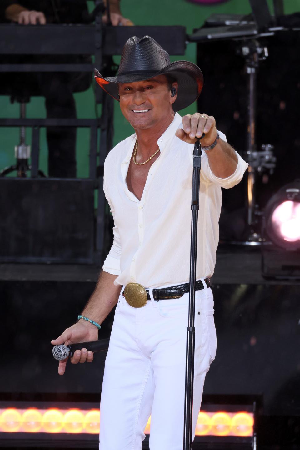 Tim McGraw, pictured here performing on ABC's "Good Morning America" at Rumsey Playfield, Central Park in New York City, will play Amalie Arena on March 15.