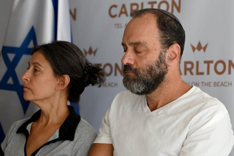 American-Israelis (L-R) Rachel Goldberg and Jonathan Polin, whose son Hersh Goldberg-Polin, 23, is missing and believed to be held hostage by Hamas in Gaza say they have yet to hear a "formal communication" from the White House. Photo by Debbie Hill/UPI