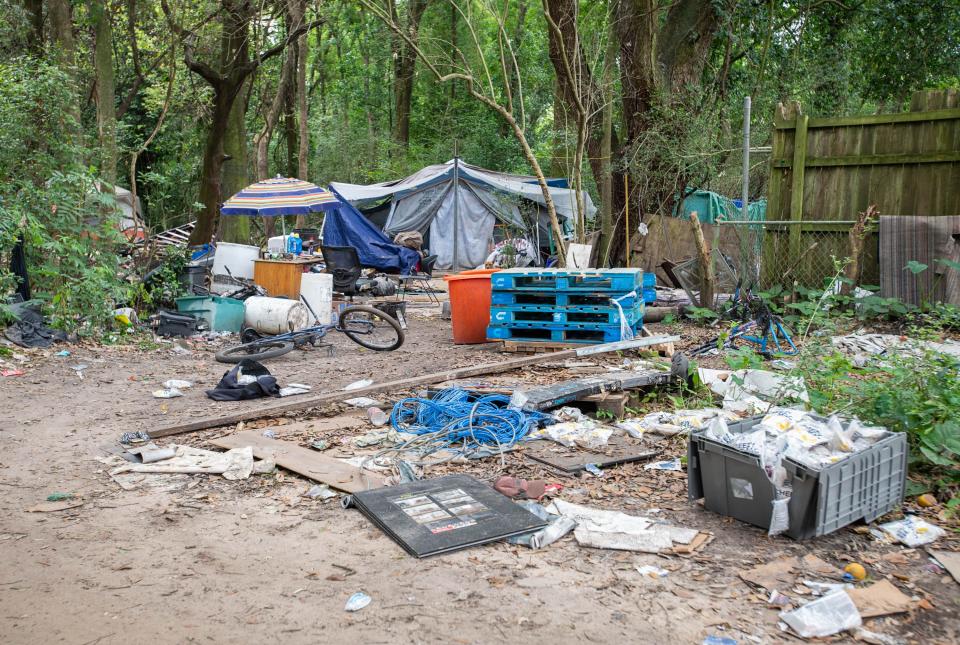 One of several sites at the Murphy Lane homeless camp in Pensacola on Wednesday, April 26, 2023.