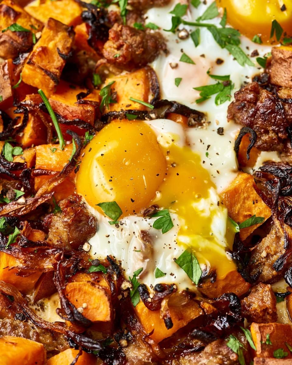 Sweet Potato Hash with Sausage and Eggs