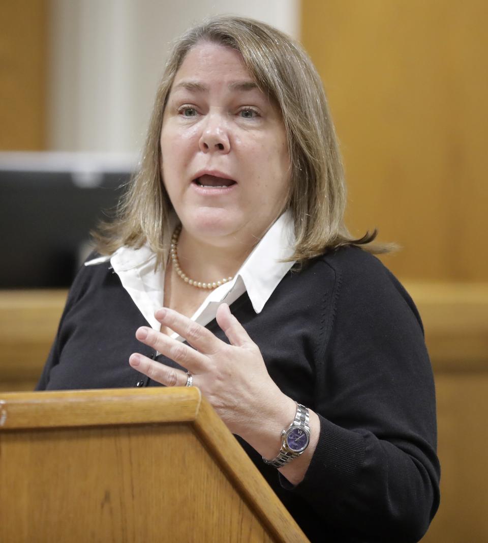 Defense attorney Jennifer Kelley delivers a closing statement during the trial of Gene Meyer, 68, who is charged with first-degree murder and first-degree sexual assault with use of a dangerous weapon in Outagamie County Court on Tuesday, May 21, 2024 in Appleton, Wis. Gene Meyer, charged with sexually assaulting and murdering 60-year-old Betty Rolf in 1988. Meyer was arrested in Washington about 34 years later, in 2022, after a 2019 familial DNA search identified him as a suspect. Investigators learned Meyer had at one time lived a mile from where Rolf's body was found in 1988.
Wm. Glasheen USA TODAY NETWORK-Wisconsin