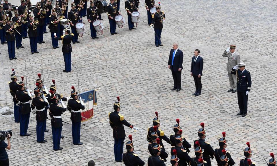 Trump with Macron in Paris last July. Critics have ridiculed the idea of a costly display at a time when the Pentagon is short of cash.