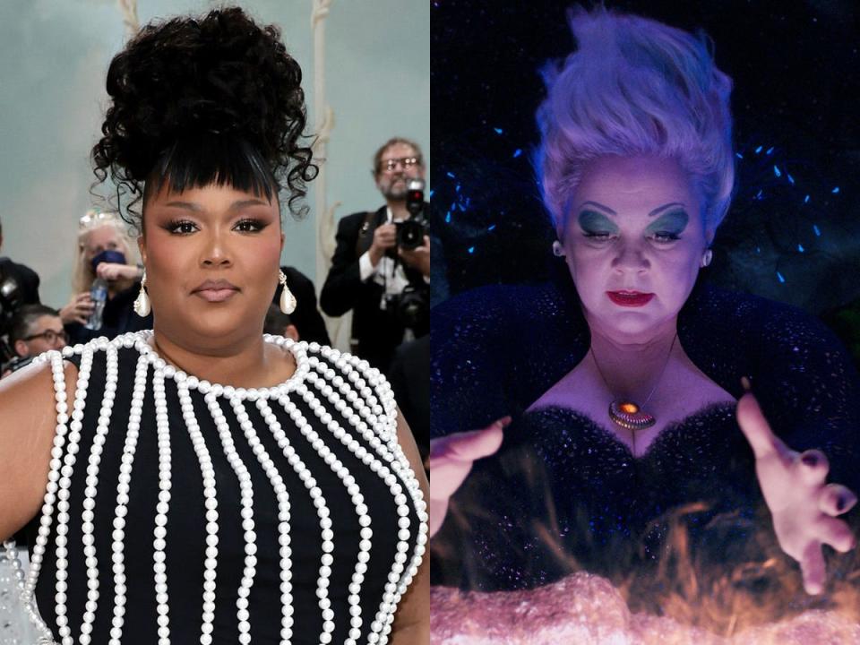 lizzo on the met gala red carpet and melissa mccarthy playing ursula in live action little mermaid