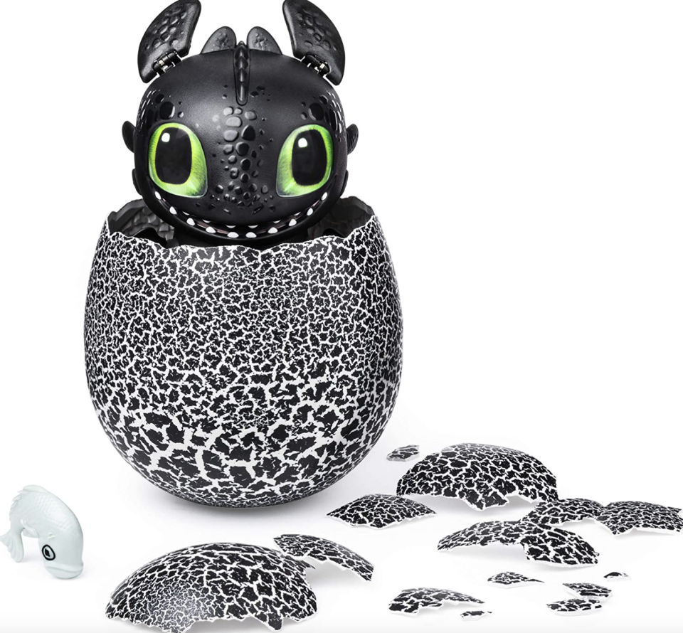 black dragon in black and white egg DreamWorks Dragons Hatching Toothless Interactive Baby Dragon (Photo via Amazon)