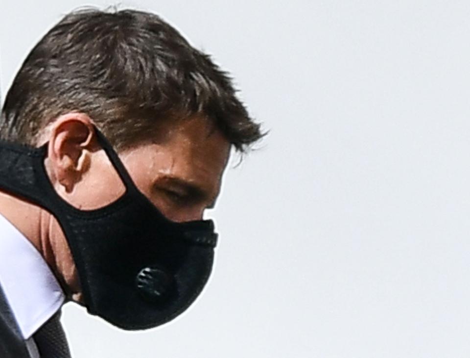 Tom Cruise on the Italian set of "Mission: Impossible 7." When not filming scenes for the action film, Cruise has worn a face mask for COVID-19 protection.