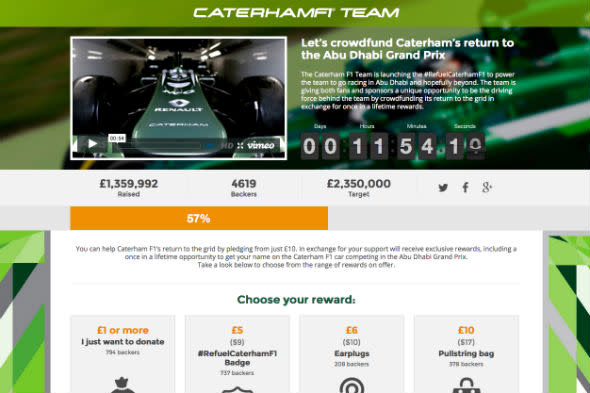 Caterham crowd sourcing fundraising website