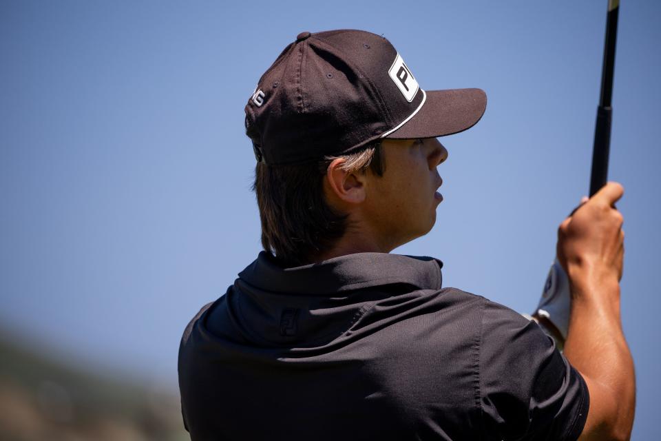 Tyson Shelley hits a tee shot during the Utah Championship, part of the PGA Korn Ferry Tour, at Oakridge Country Club in Farmington on Saturday, Aug. 5, 2023. | Spenser Heaps, Deseret News