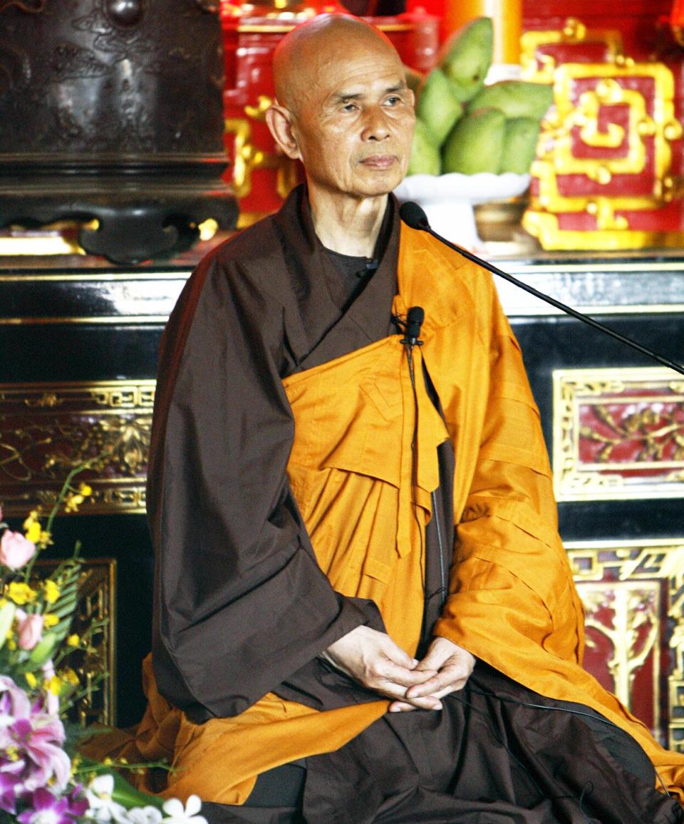 Zen Buddhist leader Thich Nhat Hanh sits at the opening of a three-day requiem for those killed on both sides of the Vietnam War, held 16 March 2007 at a pagoda in Ho Chi Minh