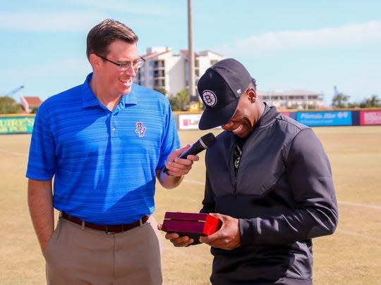 Former Pensacola Blue Wahoos broadcaster Tommy Thrall during an offseason interview at Blue Wahoos Stadium. In 2020, Thrall realized a dream in becoming the lead broadcaster for the Cincinnati Reds.