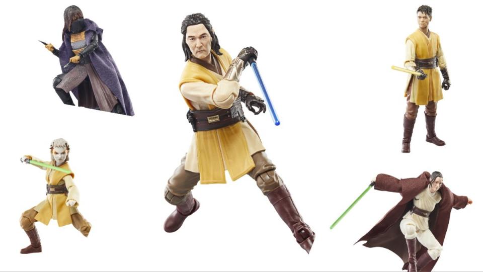 A collage of five Hasbro Black Series figures from Star Wars: The Acolyte