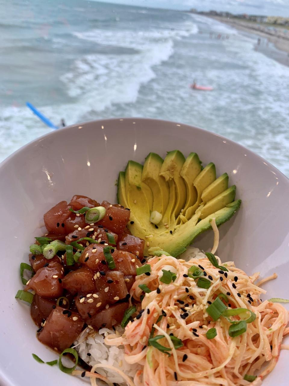 The poke bowl with coconut jasmine rice topped with spicy kanikama salad, tuna, avocado, tuxedo sesame seeds and green onions at Pier 62 Waterfront Restaurant & Bar at the Westgate Cocoa Beach Pier provided a flavorful lunch, enjoyed with a panoramic view.