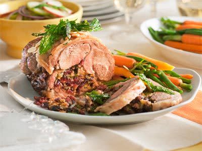 Cranberry, mint and almond shoulder of lamb