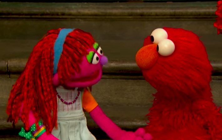 Lily and Elmo talk about her living situation. (Image: Sesame Street/YouTube)