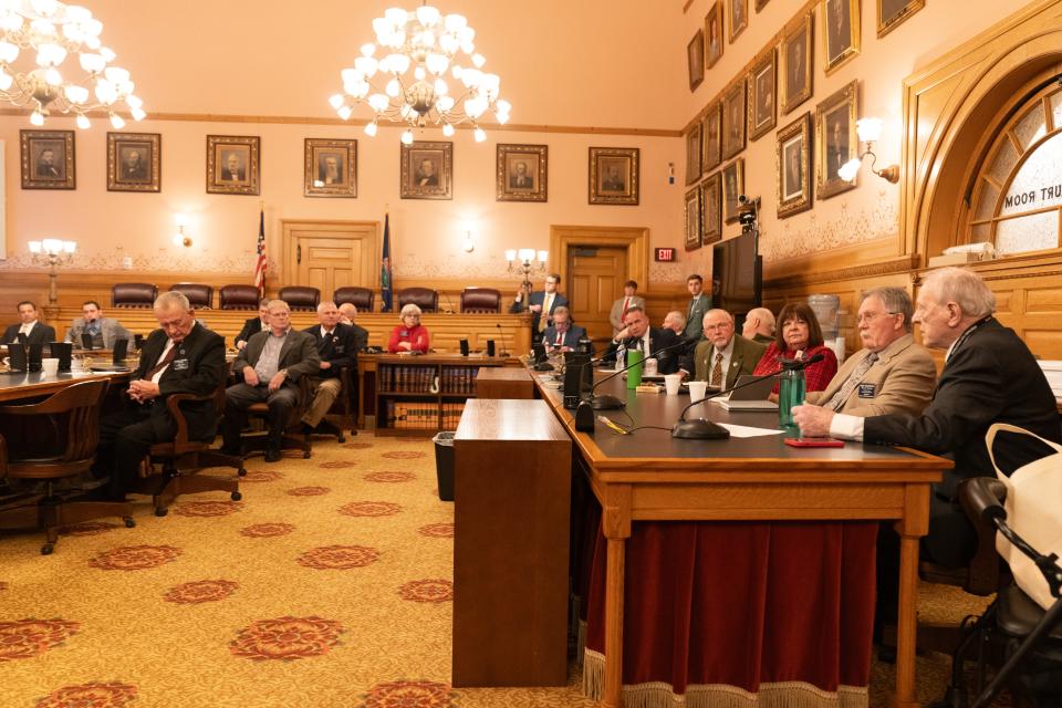 Rep. Owen Donohoe, R-Shawnee, far right, posed the question regarding how Republican members should respond to offensive comments made by Democratic members during a GOP House caucus meeting Jan. 8 at the Statehouse.