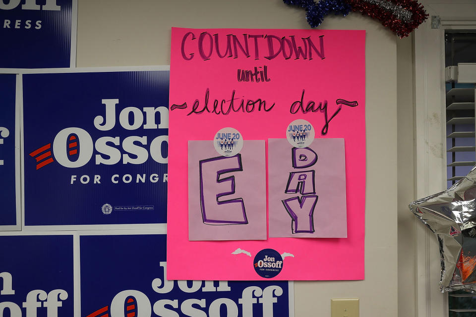 Election Day sign in a Jon Ossoff campaign office