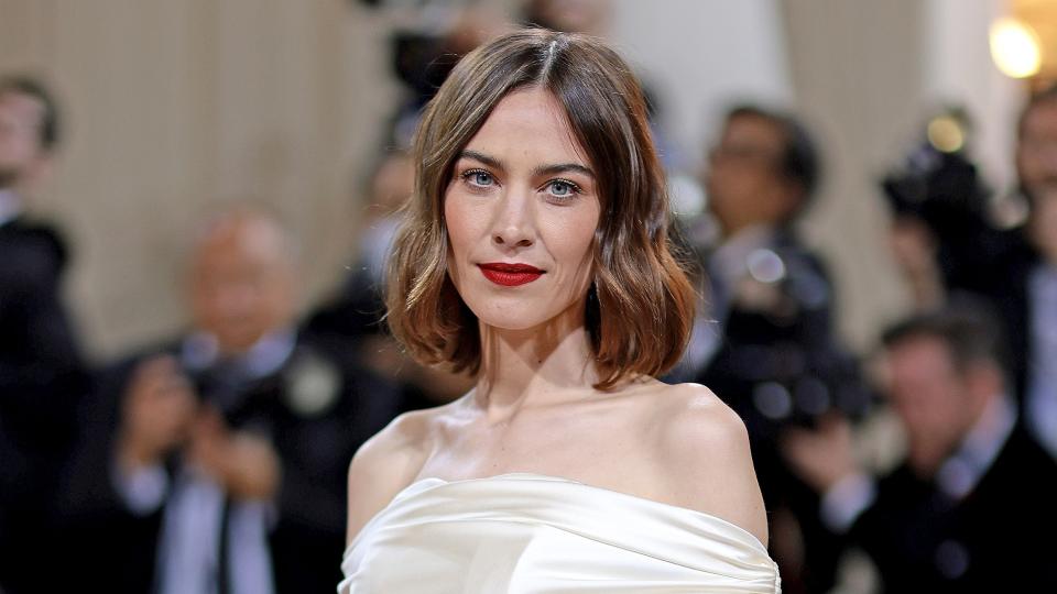 Alexa Chung is pictured with a wavy bob whilst attending The 2022 Met Gala Celebrating 