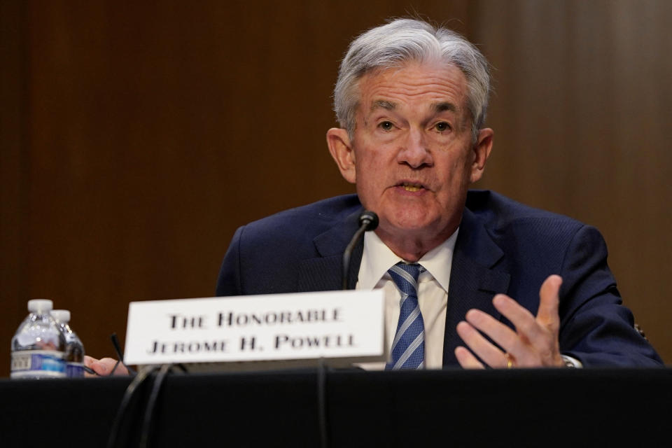 Federal Reserve Chair Jerome Powell tests before a Senate Banking, Housing, and Urban Affairs Committee hearing on the 