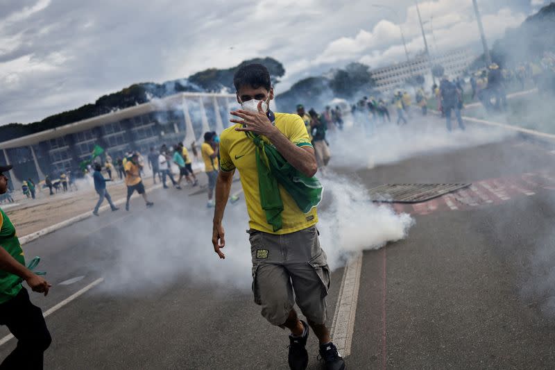 Supporters of Brazil's former President Jair Bolsonaro demonstrate against President Luiz Inacio Lula da Silva, in Brasilia