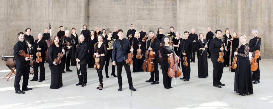 Joshua Bell, center, will lead the Academy of St. Martin in the Fields when they perform at the Phillips Center on March 24.