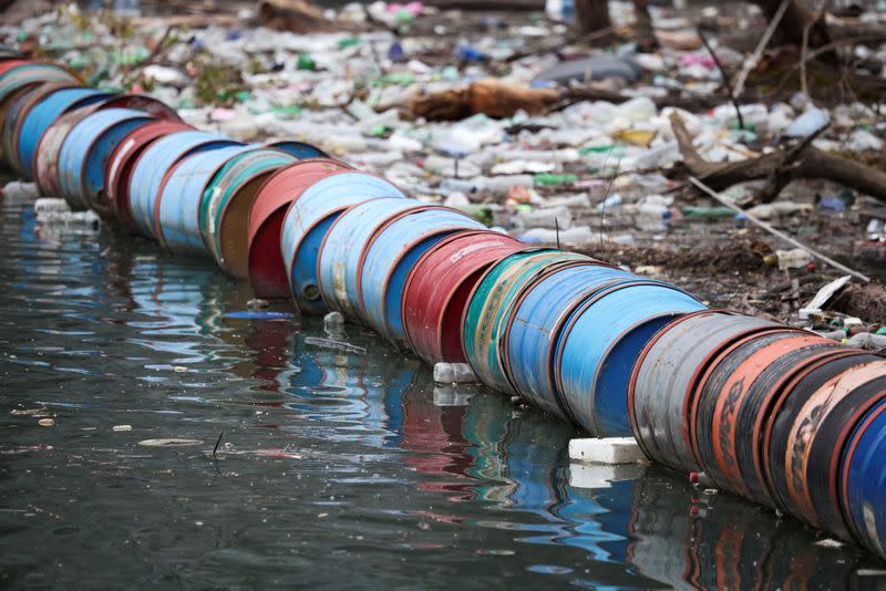 Tonnes of waste float the Drina river in Visegrad