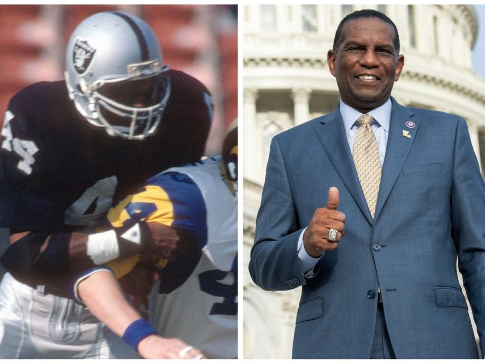 GOP Rep. Burgess Owens of Utah, played professional football for the Oakland Raiders (#44) and the New York Jets.