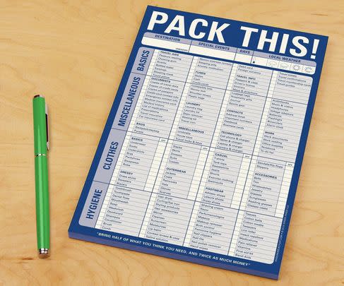 A packing list pad