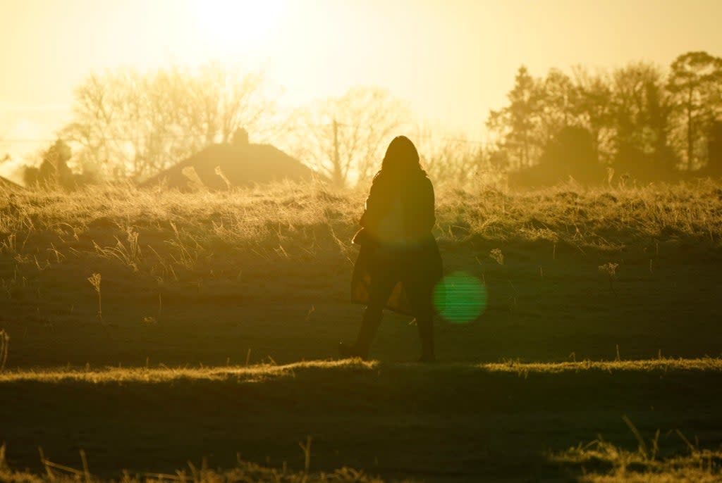 A person walks across Basingstoke Common in Basingstoke, Hampshire. Picture date: Thursday 13 January, 2022.  (PA)