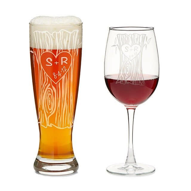 Personalized Tree Trunk Glassware Duo