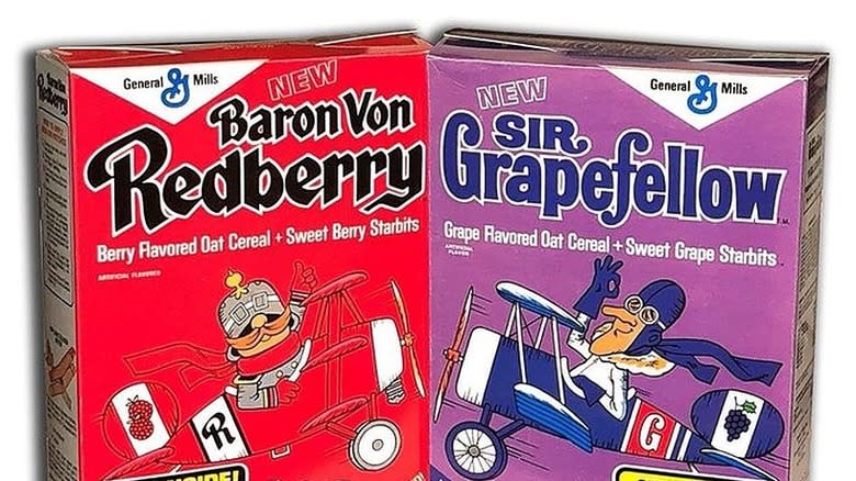Sir Grapefellow and Baron Von Von Redberry cereal boxes side by side 