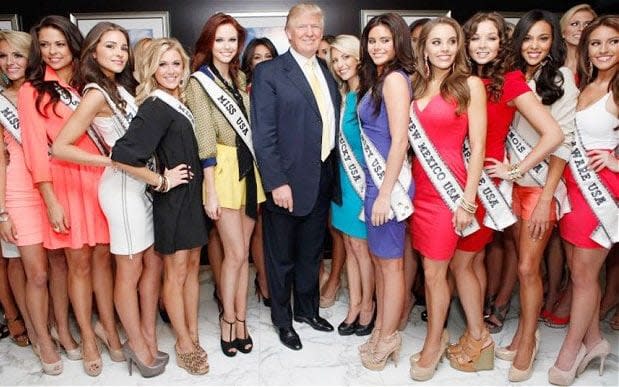 Donald Trump, with Miss Universe entrants, has been widely accused of sexism - Getty