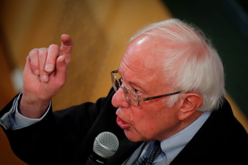 FILE PHOTO: Democratic U.S. presidential candidate Senator Bernie Sanders speaks to voters at a town hall campaign event in Derry