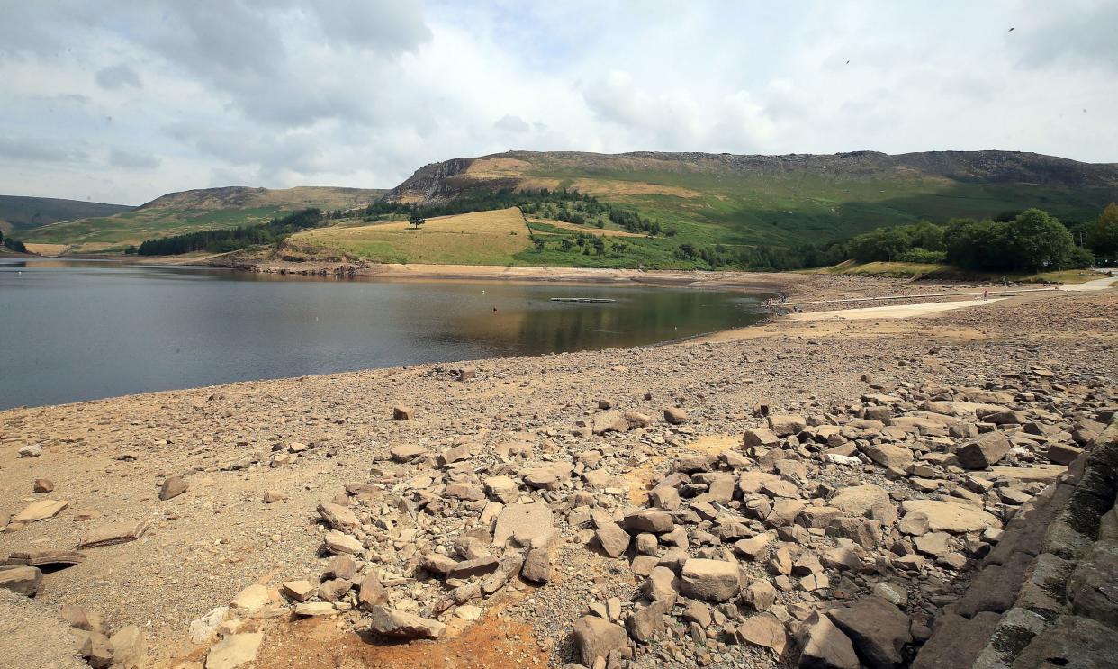 Low water levels on Dove Stone Reservoir on Saddleworth Moor near Oldham as millions of people are facing a hosepipe ban: PA