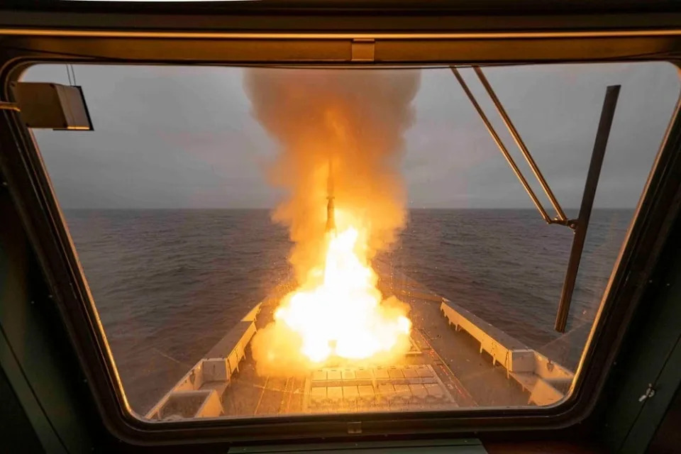 An ASTER 30 missile fired aboard the Aquitaine-class French frigate Bretagne.